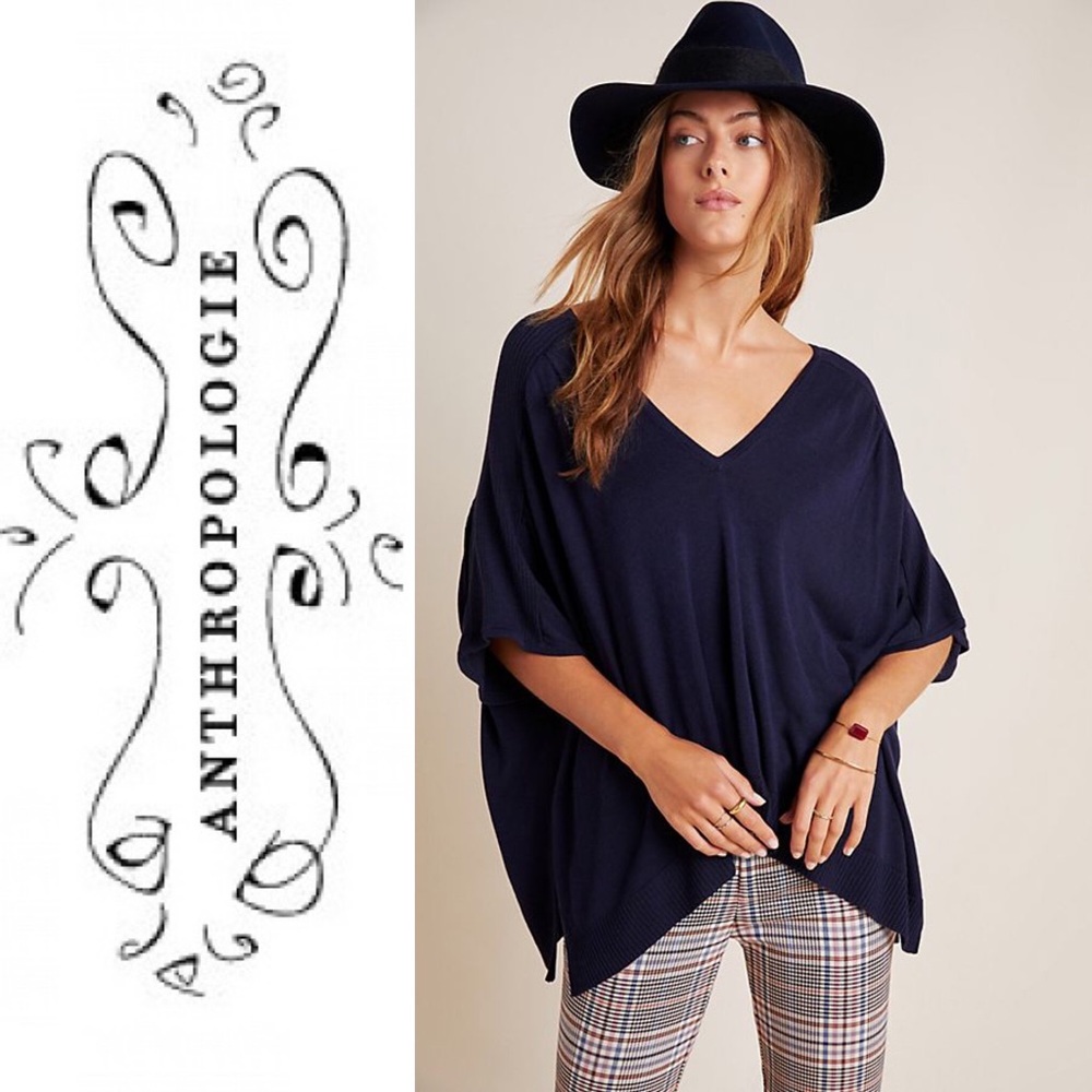 NWT Anthropologie Clara Knit Top in Navy Sz Small